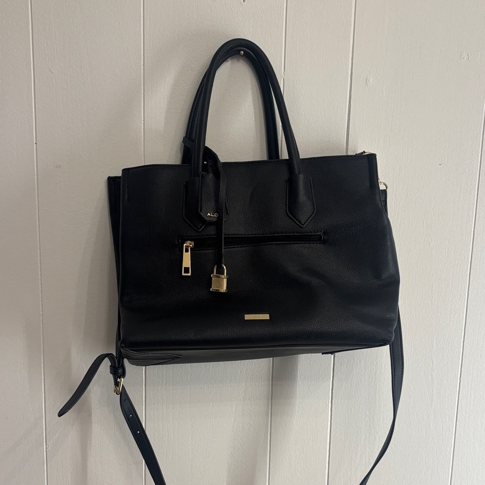 Aldo Black Satchel Bag with Gold Accents